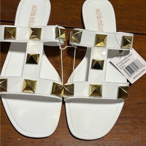 Olivia Miller White Sandals with Gold Studs